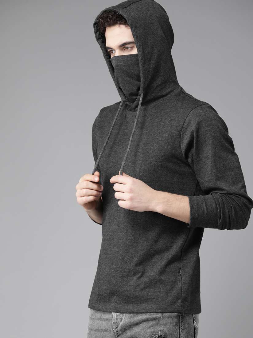 Buy Roadster Men Charcoal Grey Solid Hooded T shirt Tshirts for Men 12118584 Myntra