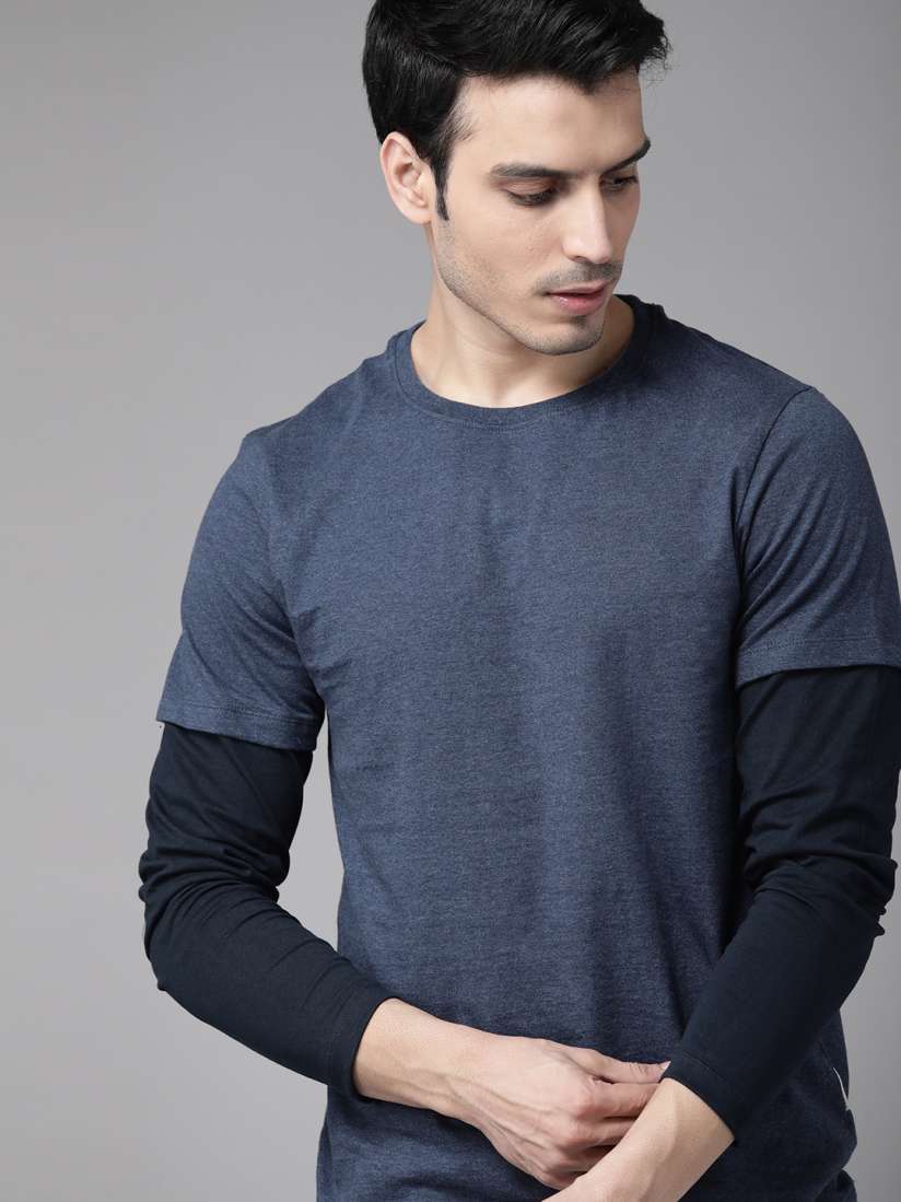 Buy Roadster Men Navy Blue Solid Doctor Sleeves Pure Cotton T shirt Tshirts for Men 12120744 Myntra