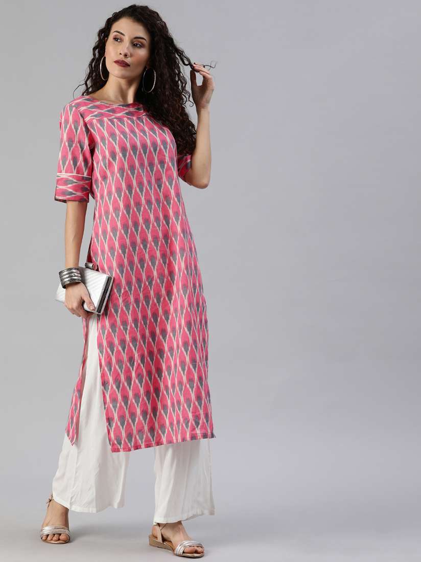 Anouk women pink printed straight kurta sales