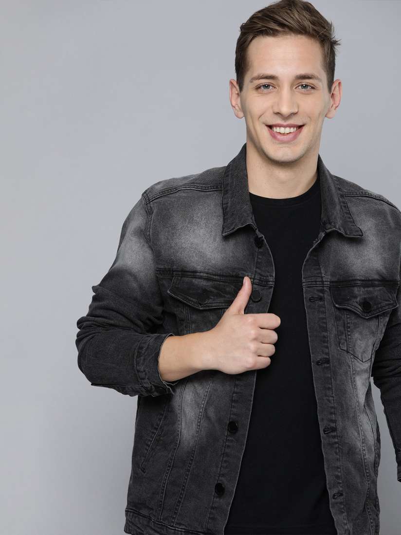 Buy HERE NOW Men Black Washed Denim Jacket Jackets for Men 12143134 Myntra