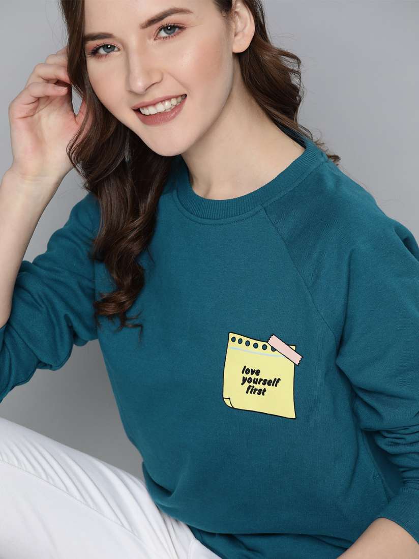 Buy Mast Harbour Women Teal Green Printed Detail Sweatshirt Sweatshirts for Women 12147956 Myntra