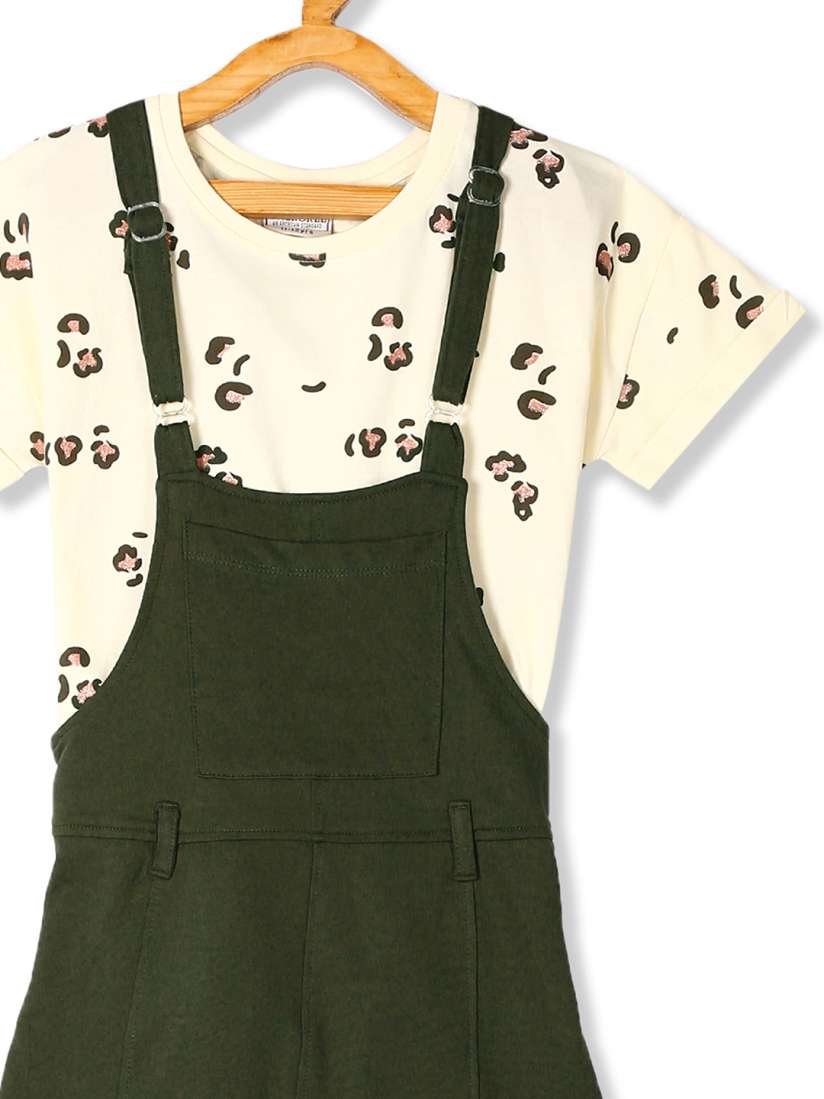 Buy Cherokee Girls Green Dungaree Skirt With Printed T Shirt Dungarees for Girls 12157462 Myntra