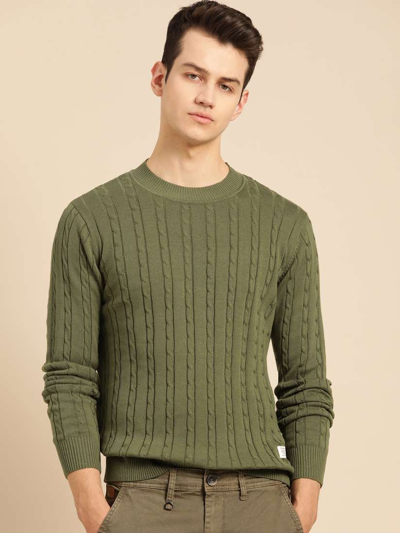 Buy Mr Bowerbird Men Olive Green Self Design Pure Cotton Pullover Sweater Sweaters for Men 12174330 Myntra