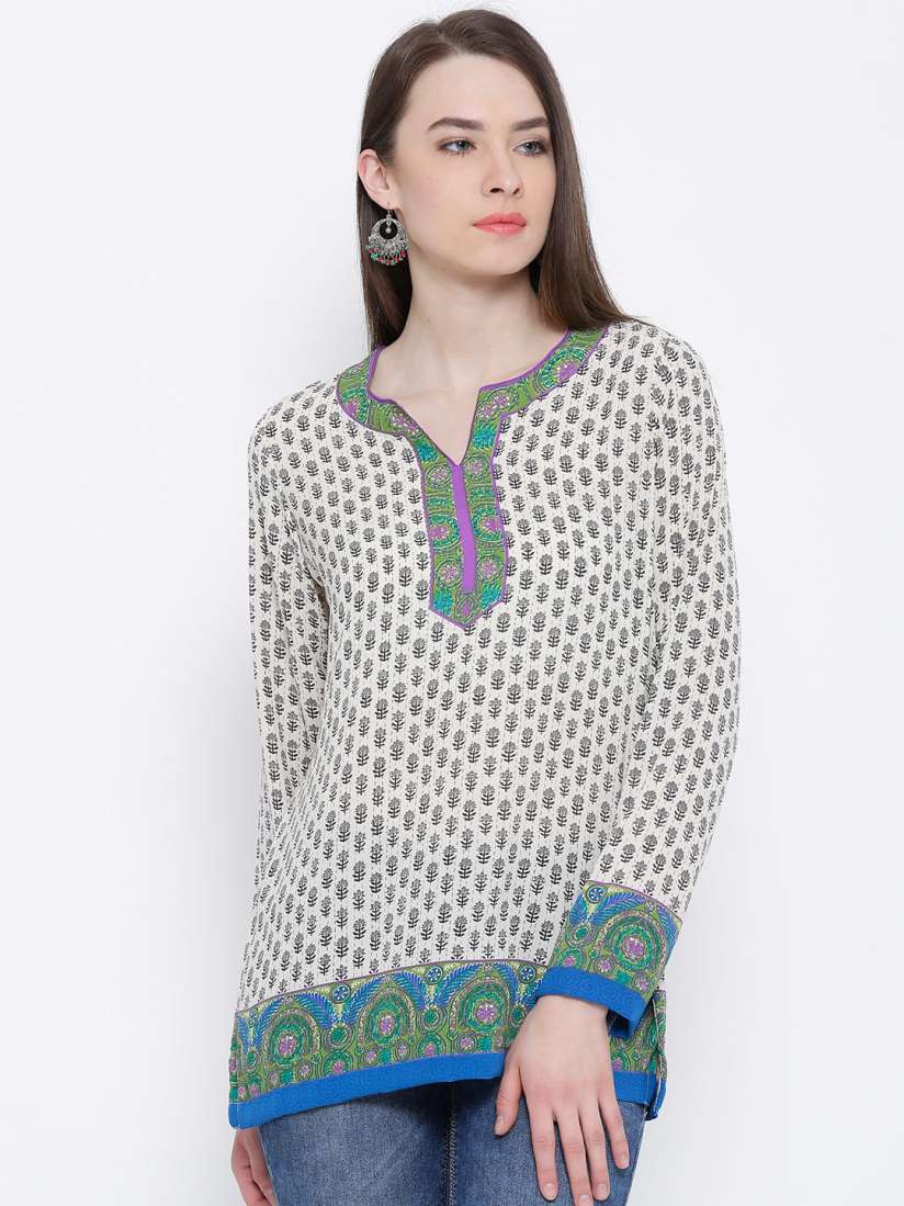 Buy BIBA Off White Grey Floral Print Kurti Kurtis for Women 1218336 Myntra