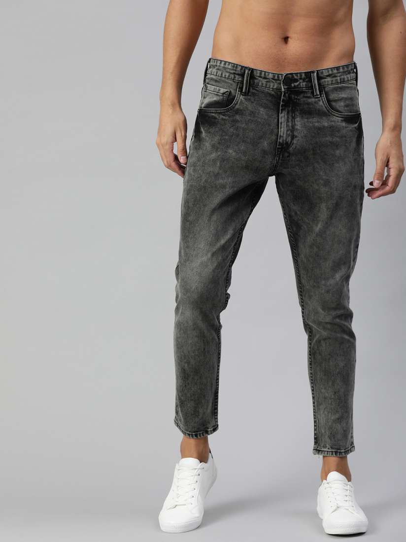 Buy HERE NOW Men Grey Slim Tapered Fit Mid Rise Clean Look Stretchable Cropped Jeans Jeans for Men 12183976 Myntra