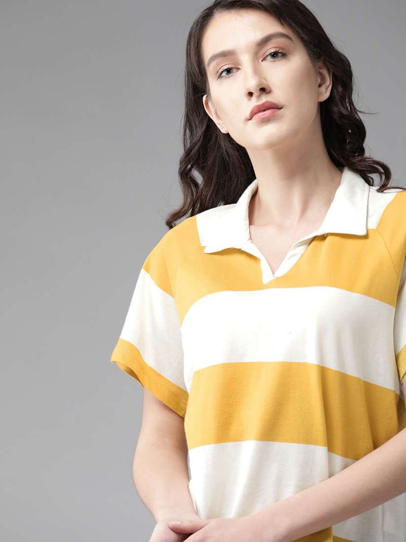 Yellow and white striped polo discount