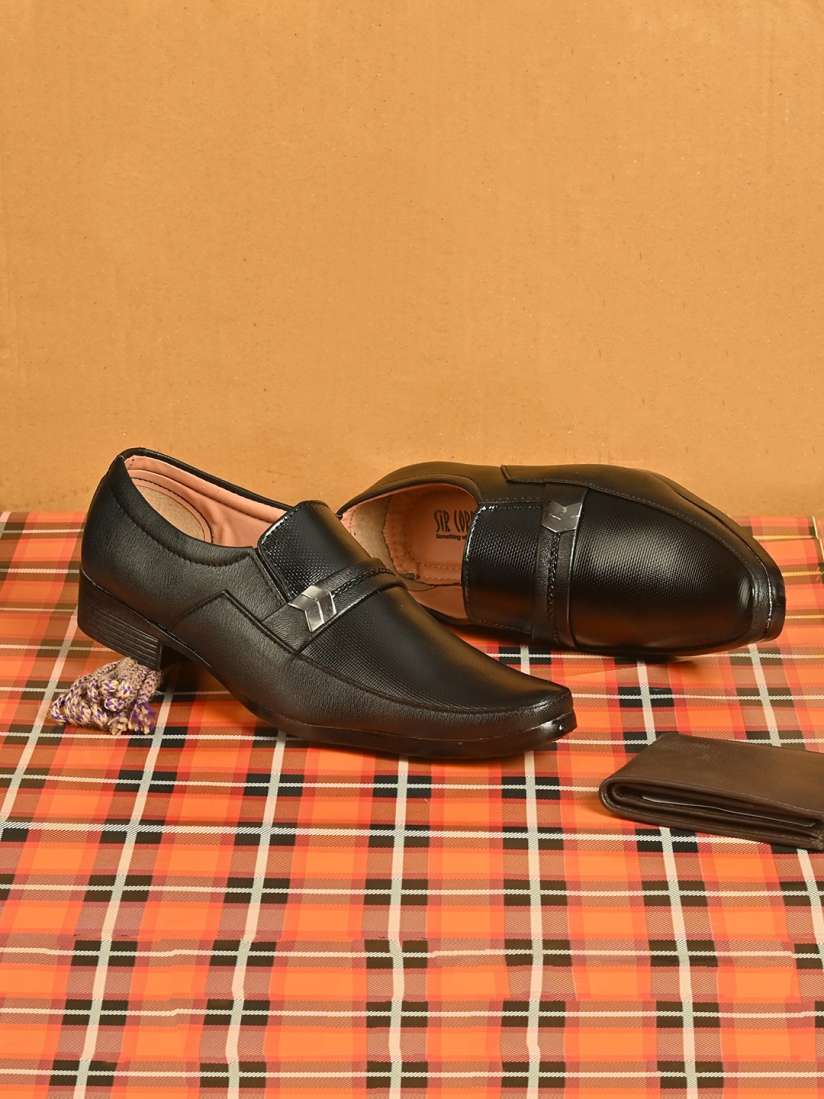 Sir corbett black synthetic leather formal shoes on sale
