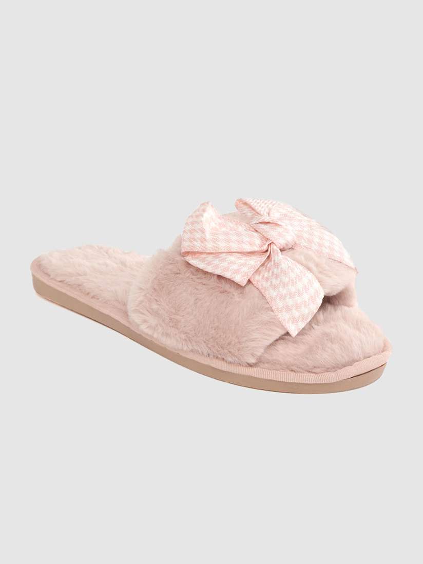 Buy DressBerry Women Pink White Faux Fur Houndstooth Patterned Bow Detail Room Slippers Flip Flops for Women 12218392 Myntra