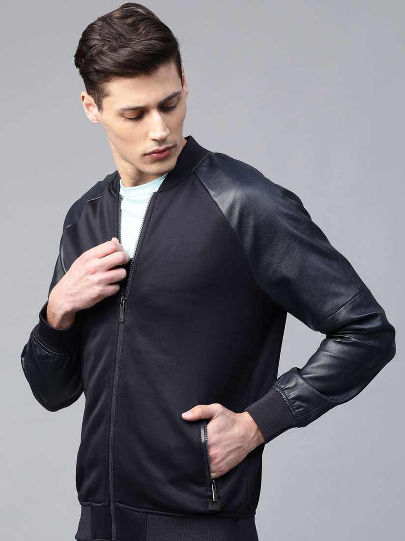 Buy WROGN Men Navy Blue Solid Bomber Jacket Jackets for Men 12219646 Myntra