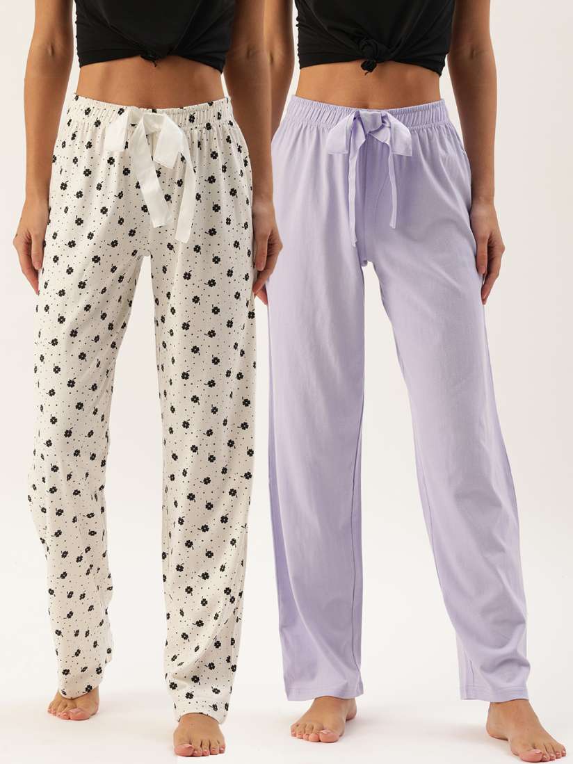 Buy Slumber Jill Woman s Lavender and White Solid Lounge Pants Lounge Pants for Women 12220690 Myntra