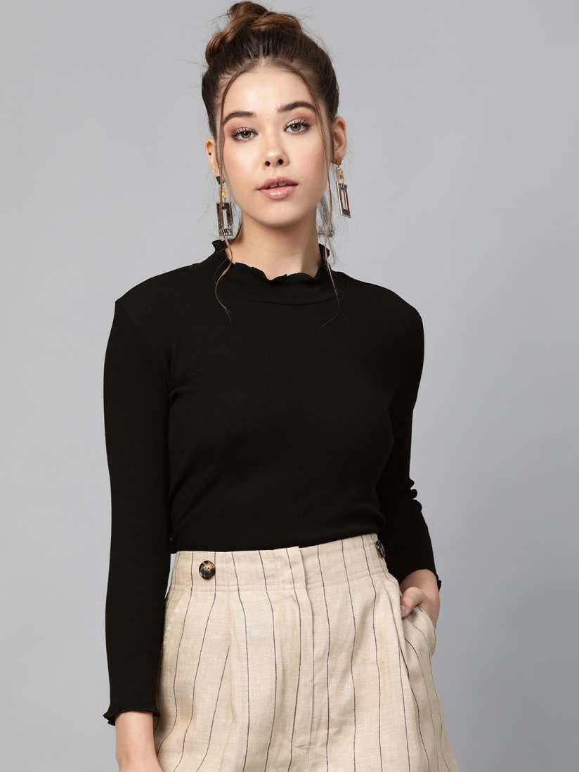 Buy SASSAFRAS Black High Neck Cropped Top Tops for Women 12222036 Myntra