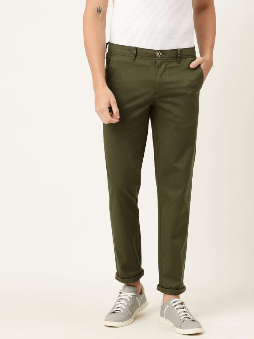Buy Lee Cooper Men Olive Green Slim Fit Solid Chinos Trousers for Men 12232068 Myntra