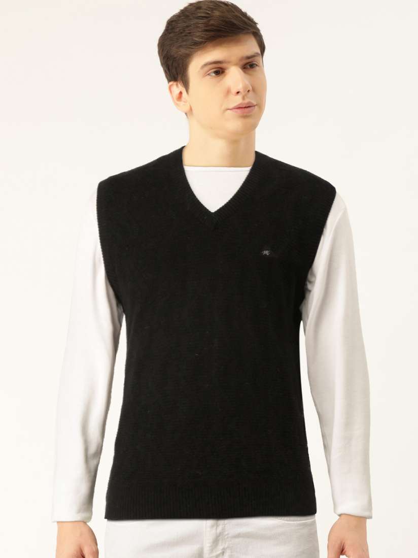 Buy Monte Carlo Men Black Self Design Woollen Sweater Vest Sweaters for Men 12239308 Myntra