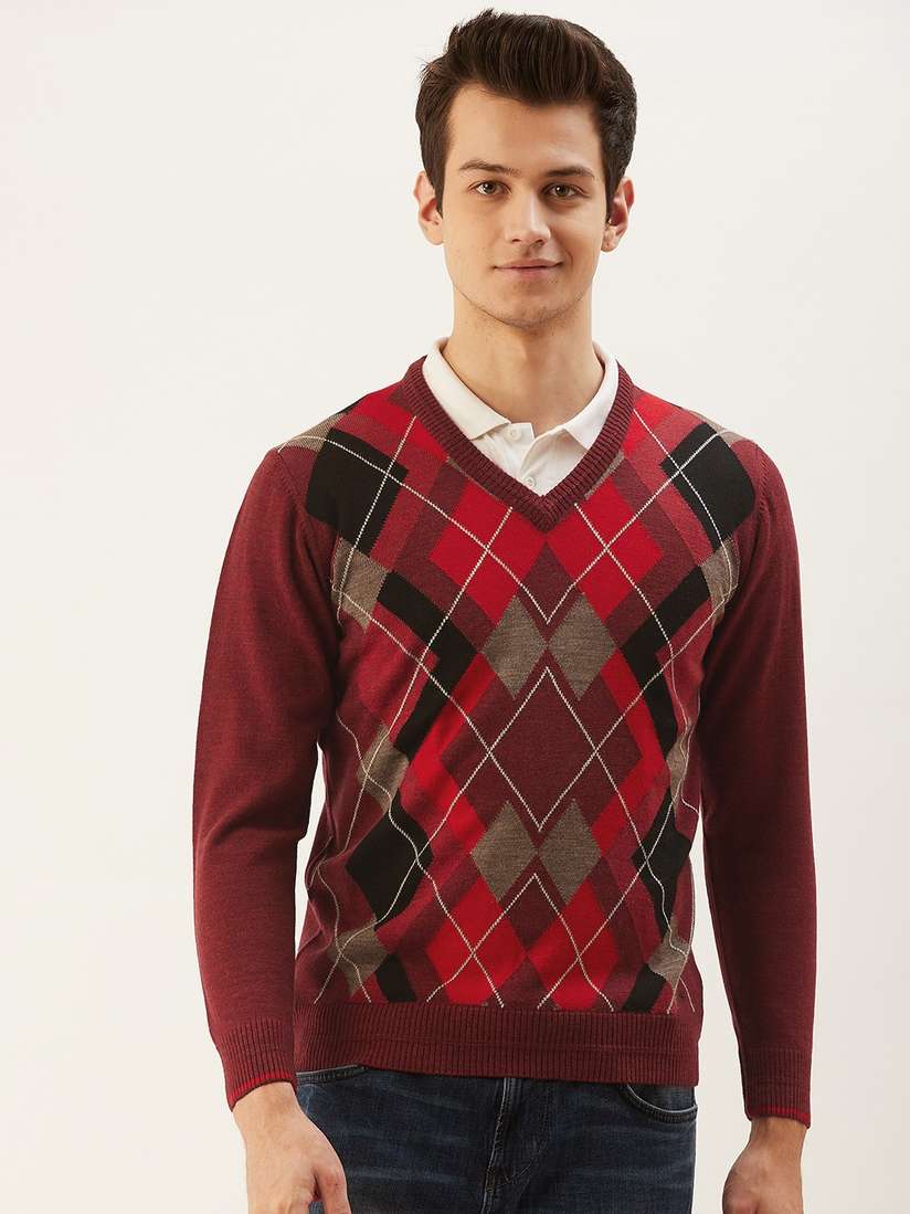 Buy Monte Carlo Men Maroon & Black Argyle Pattern Pullover  