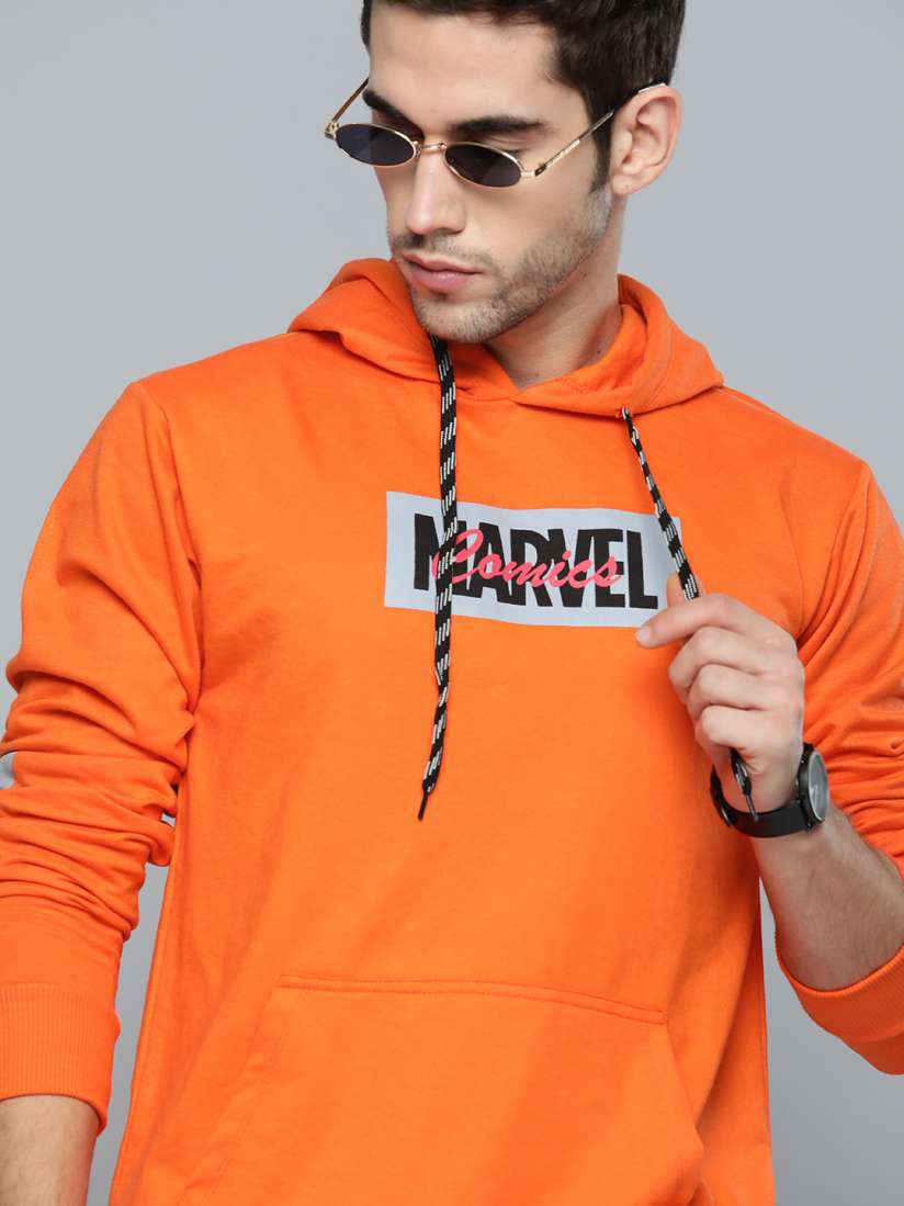 Buy Kook N Keech Marvel Men Orange Solid Hooded Sweatshirt Sweatshirts for Men 12243686 Myntra