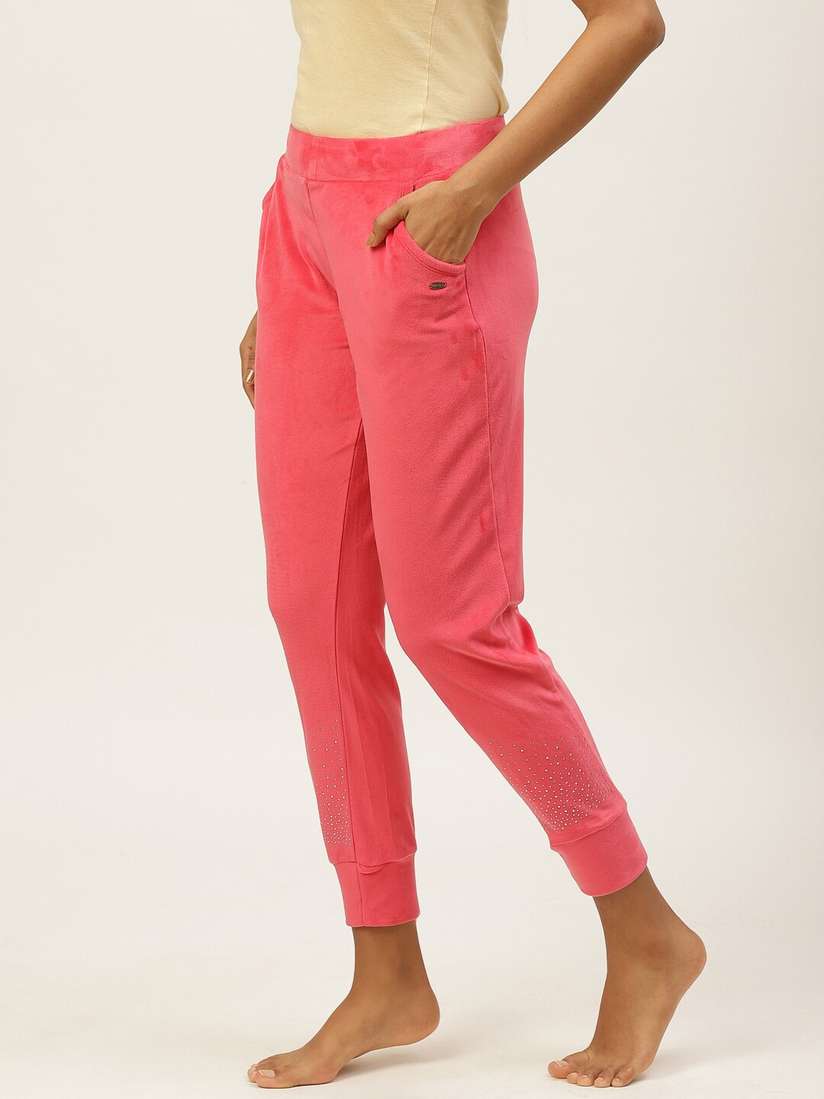 Buy Sweet Dreams Women Pink Solid Velvet Finish Lounge Joggers