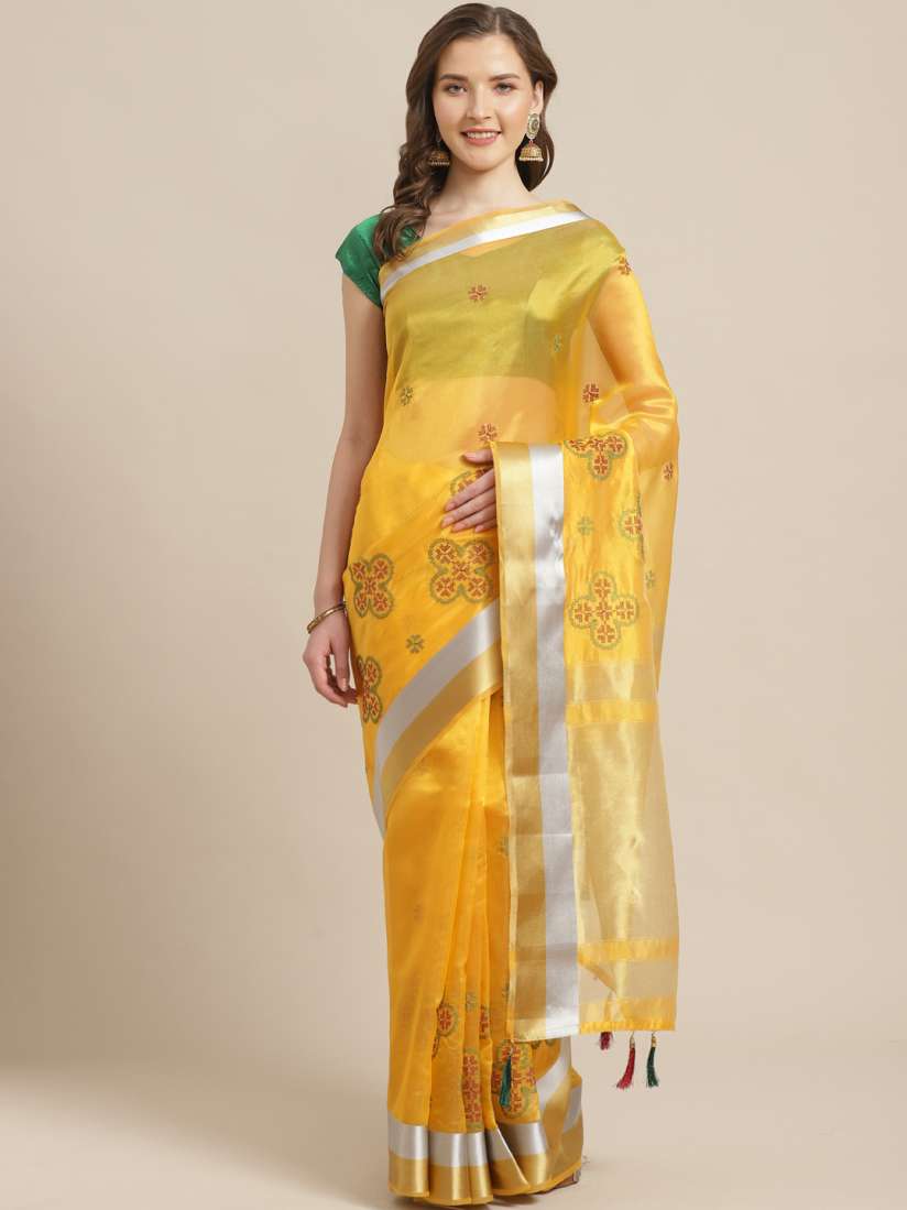 Buy Shaily Yellow Red Embroidered Saree Sarees for Women 12253304 Myntra