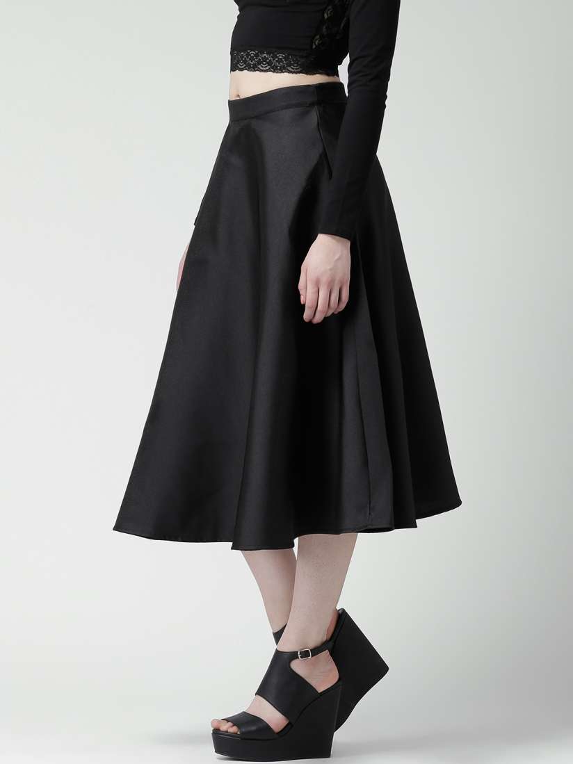 Buy FOREVER 21 Black Flared Midi Skirt Skirts for Women 1225333 Myntra