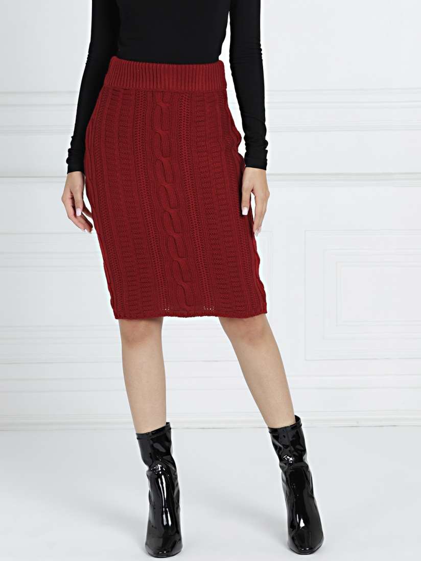 Buy all about you Women Maroon Self Design Knee Length Pencil Skirt Skirts for Women 12258632 Myntra