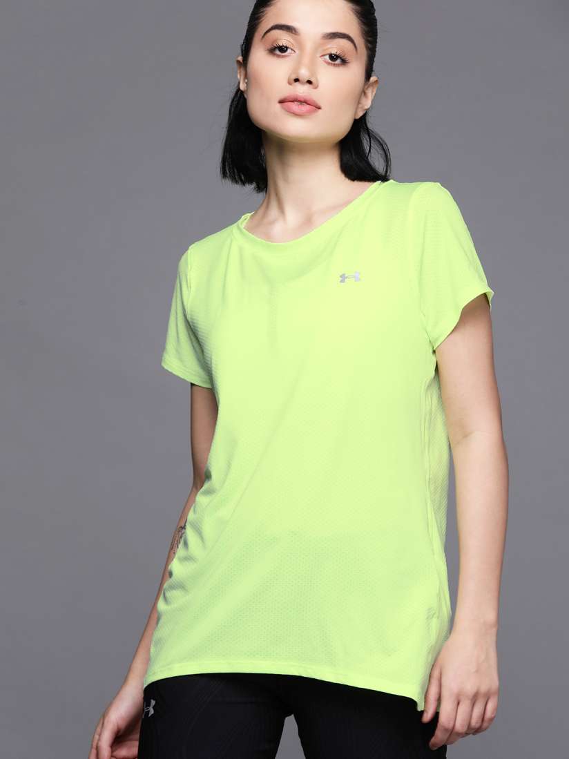 Buy UNDER ARMOUR Women Limegreen Solid HeatGear r Armour Short Sleeve Tshirts for Women 12263328 Myntra