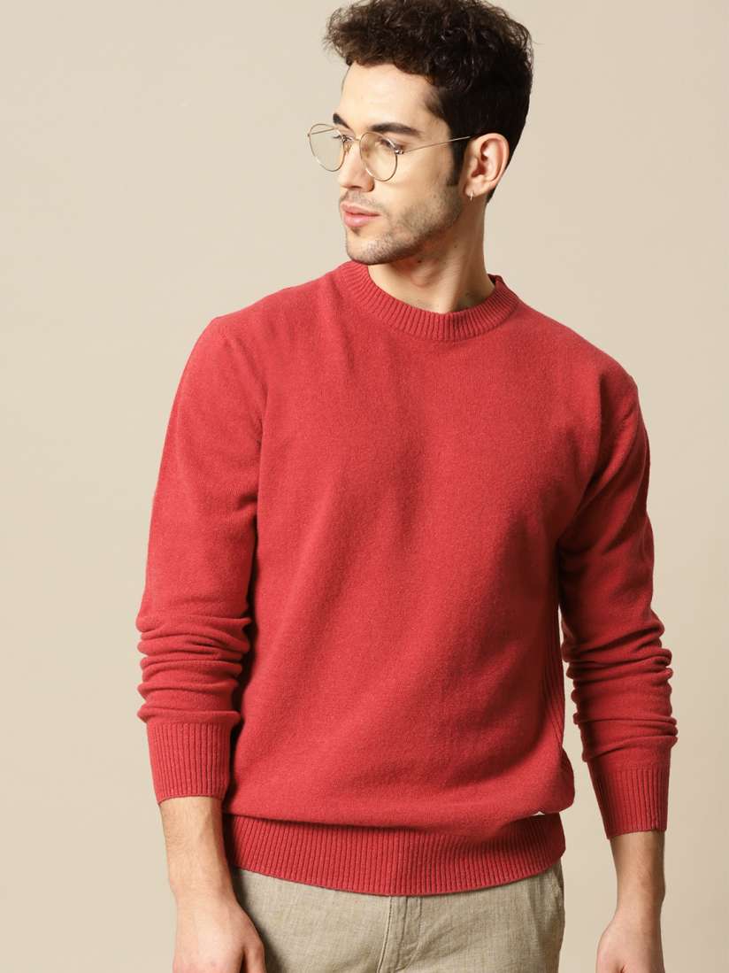 Buy Mr Bowerbird Men Red Side Ribbed Woollen Jumper Sweaters for Men 12264658 Myntra