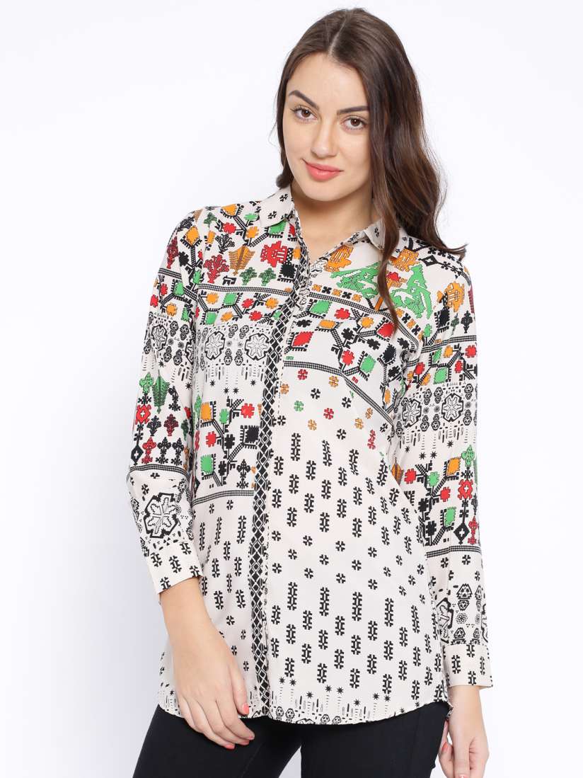 Buy Indian Ink Cream Coloured Printed Shirt Shirts for Women 1226657 Myntra