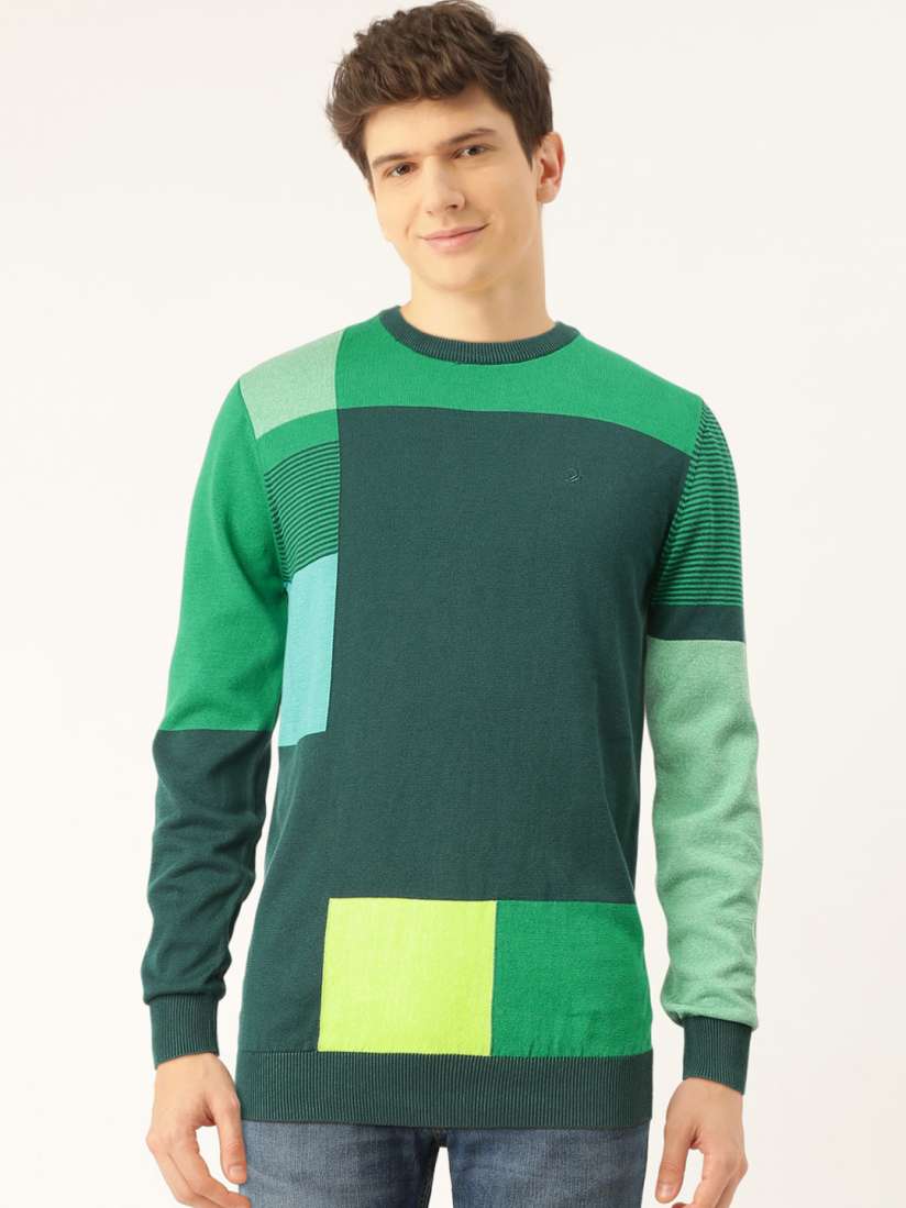 Buy United Colors of Benetton Men Green Colourblocked Pullover Sweater Sweaters for Men 12274088 Myntra