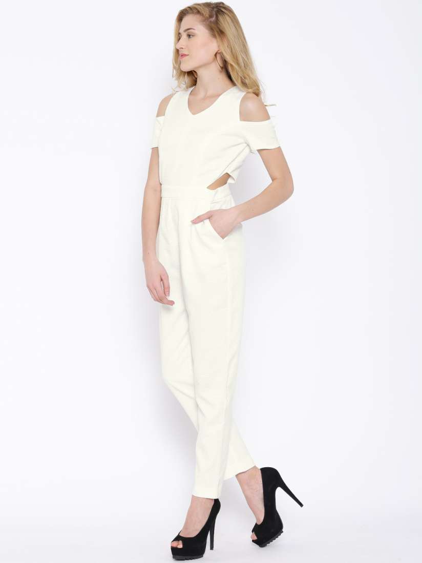 Cold shoulder white jumpsuit outlet