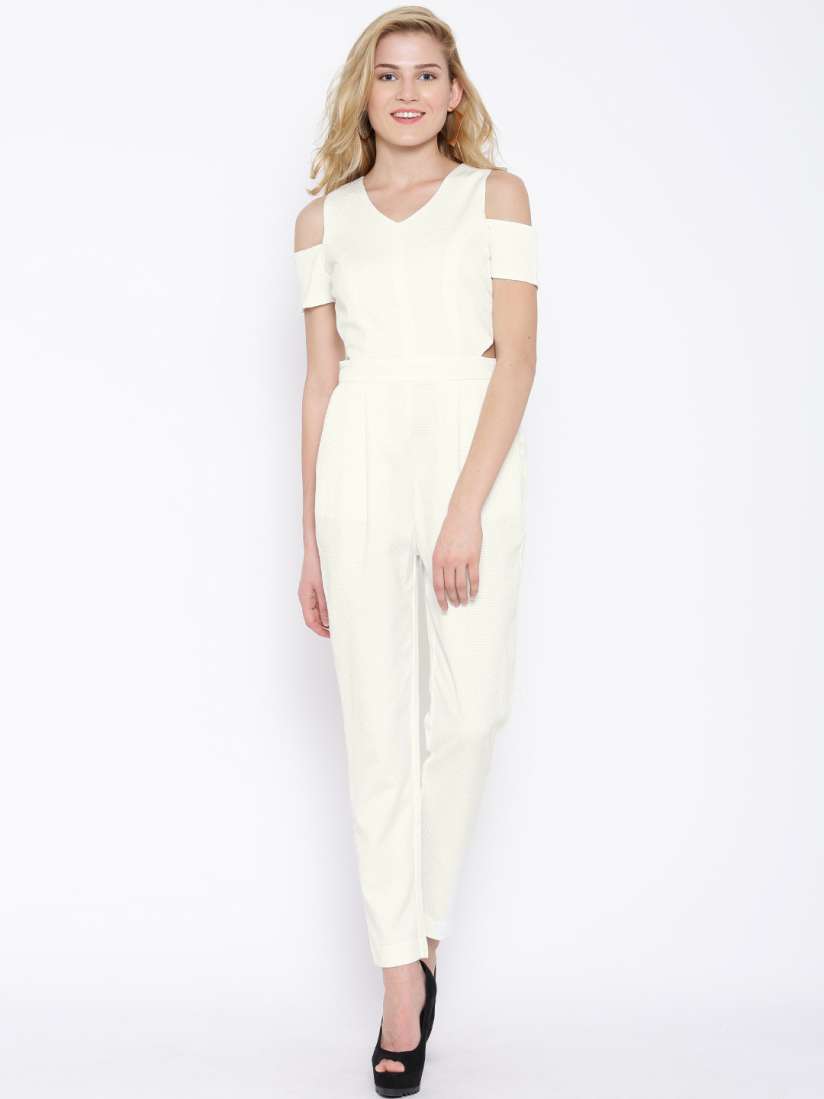 White cold shoulder jumpsuit on sale