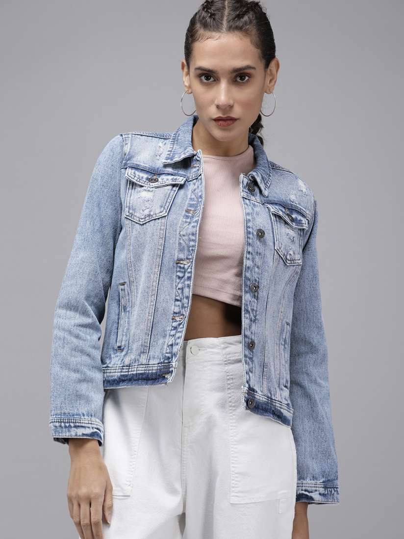 Buy Roadster Women Blue Washed Denim Jacket Jackets for Women 12279414 Myntra
