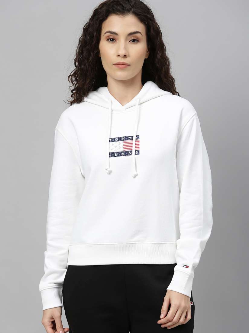 Buy Tommy Hilfiger Women White Solid Hooded Sweatshirt Sweatshirts for Women 12285448 Myntra