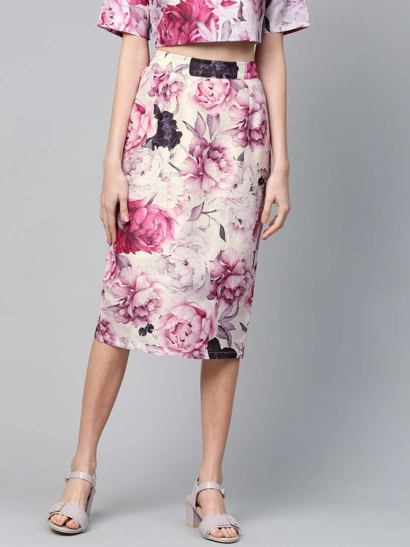 White and pink floral pencil skirt cheap