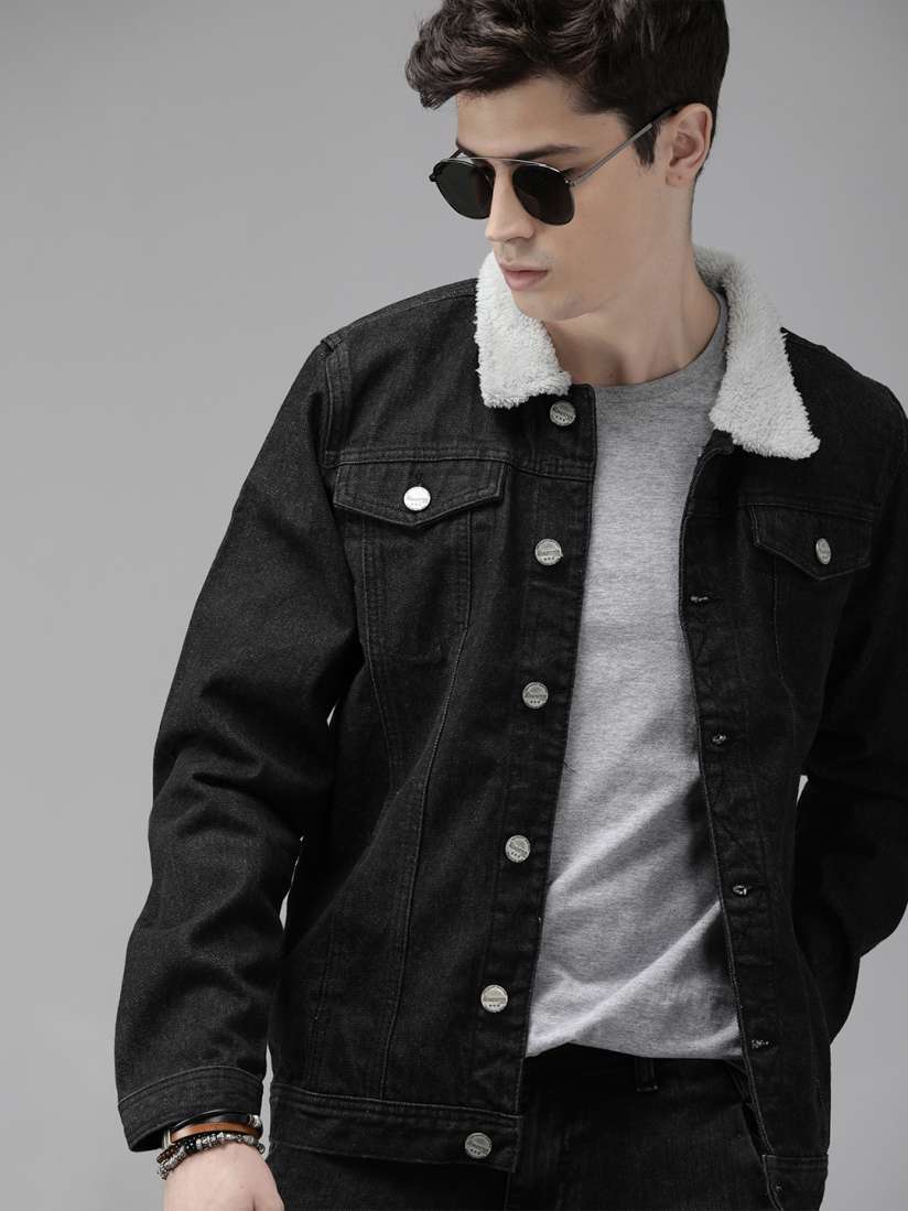 Buy Roadster Men Black Solid Denim Jacket Jackets for Men 12288794 Myntra