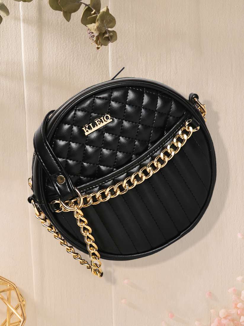 Buy KLEIO Black Round Quilted Sling Bag Handbags for Women 12290832 Myntra