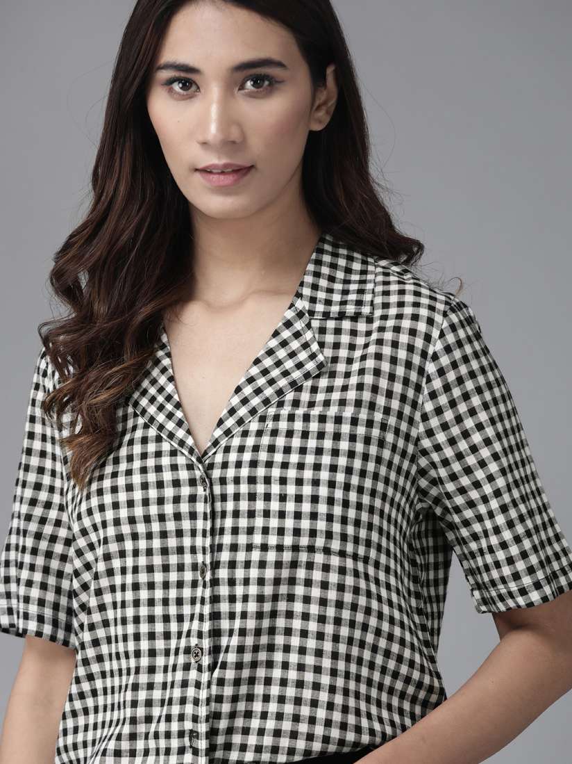 Buy Roadster Women Black White Pure Cotton Regular Fit Checked Casual Shirt Shirts for Women 12301080 Myntra