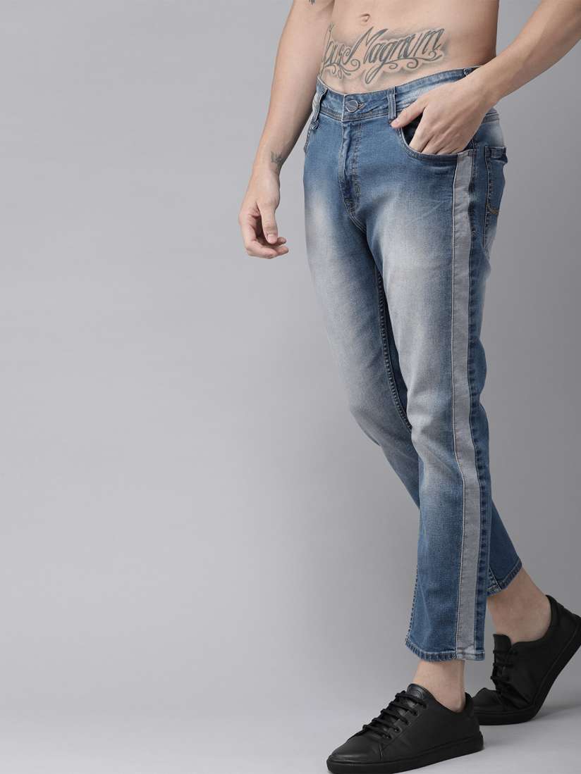 Side stripe jeans mens myntra sale
