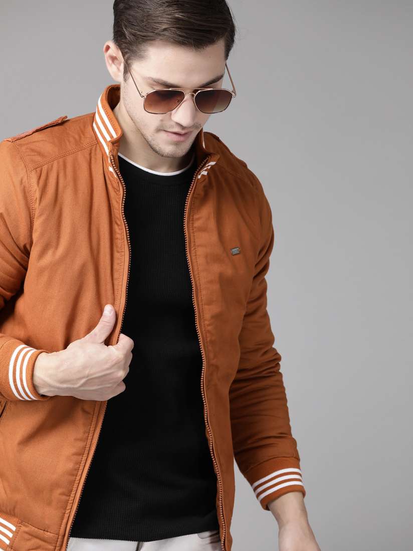 Buy Roadster Men Rust Orange Solid Pure Cotton Varsity Jacket Jackets for Men 12308622 Myntra