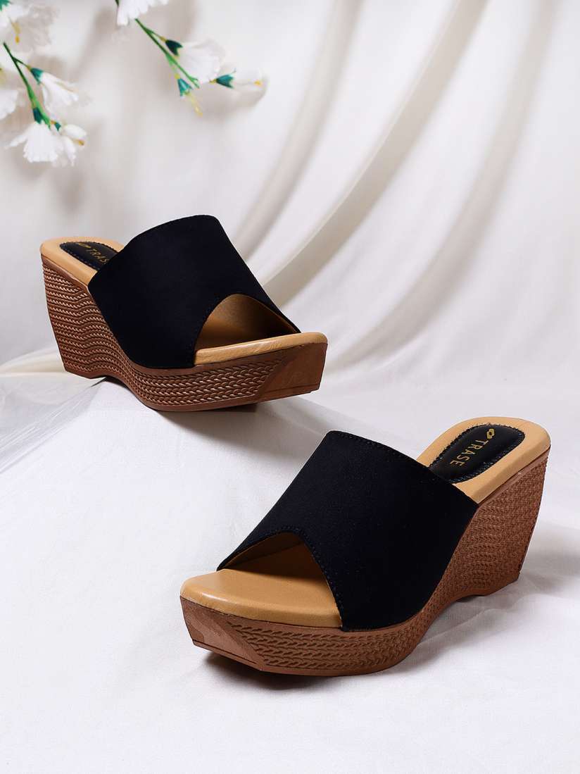 Buy TRASE Women Black Solid Suede Wedges Heels for Women 12311484 Myntra