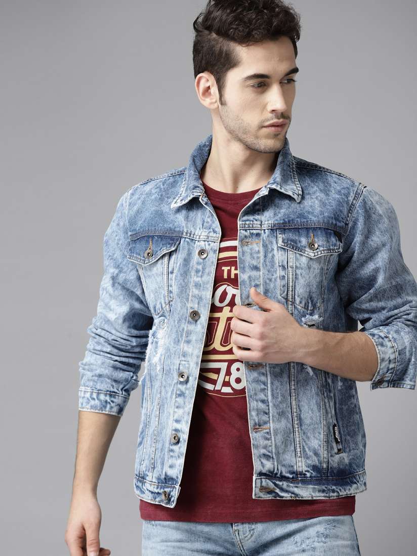 Buy Roadster Men Blue Washed Denim Jacket Jackets for Men 12311576 Myntra