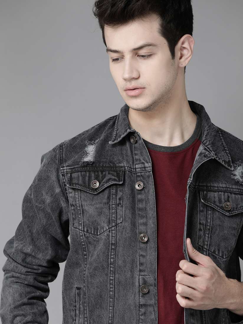 Grey ripped denim jacket shop