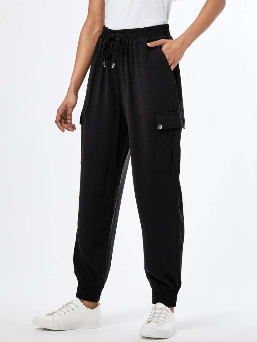 Buy DOROTHY PERKINS Women Black Petite Fit Solid Joggers Trousers for Women 12313880 Myntra