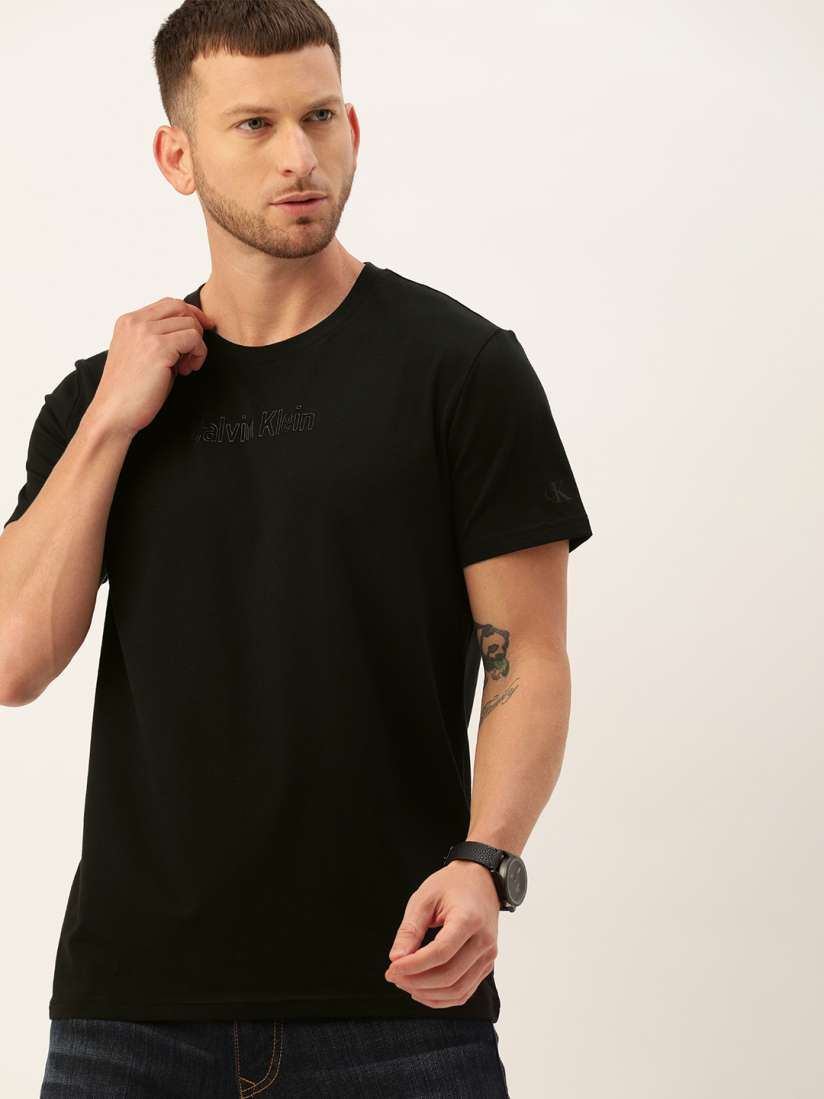 Buy Calvin Klein Jeans Men Black Pima Cotton Slim Fit Brand Logo Appliqued T shirt Tshirts for Men 12318496 Myntra