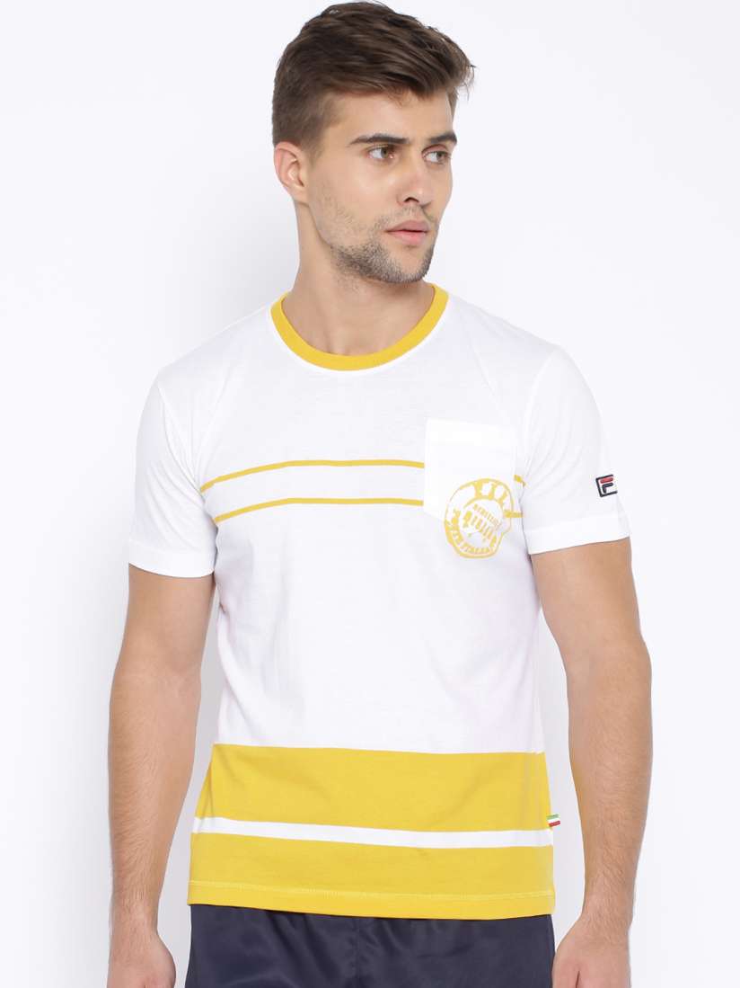 Buy FILA White Yellow Striped Pure Cotton T shirt Tshirts for Men 1231959 Myntra