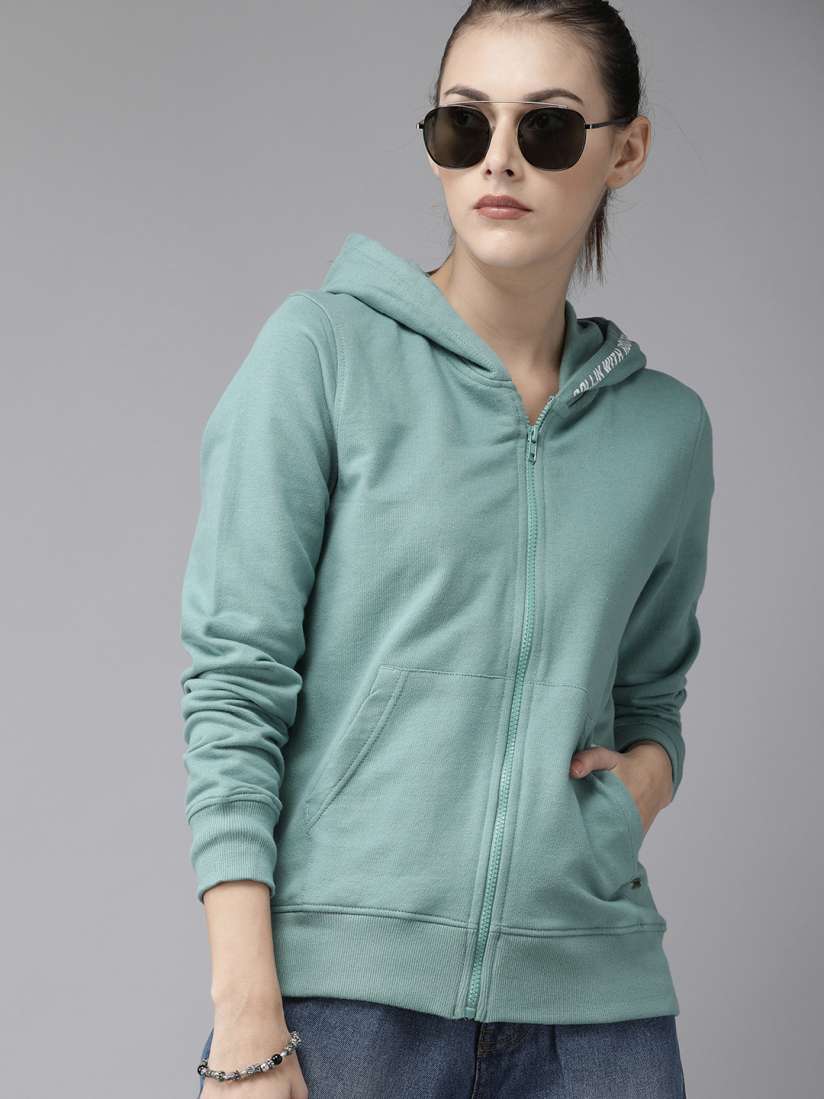 Buy Roadster Women Green Solid Greenturn Hooded Sweatshirt Sweatshirts for Women 12335306 Myntra
