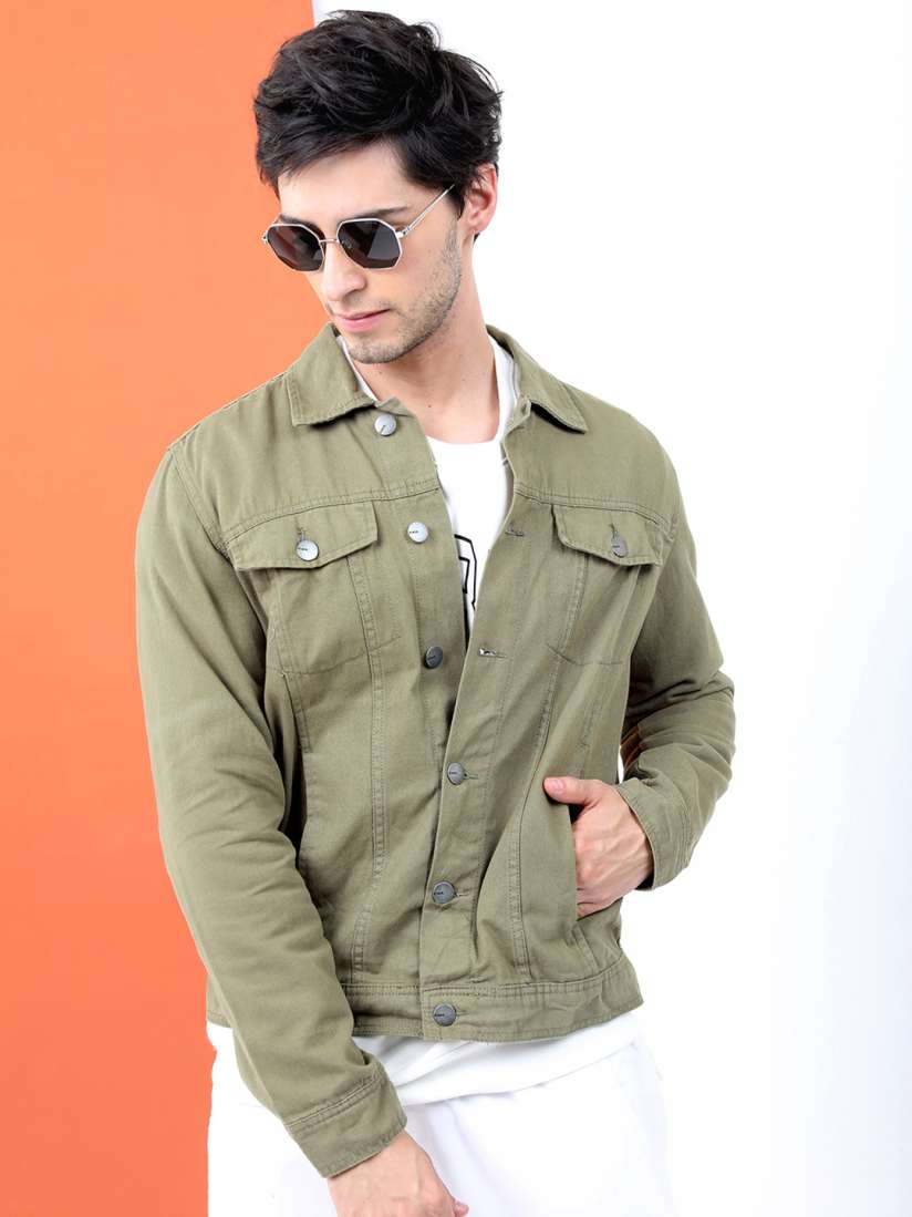 Buy HIGHLANDER Men Beige Solid Denim Jacket Jackets for Men 12335372 Myntra