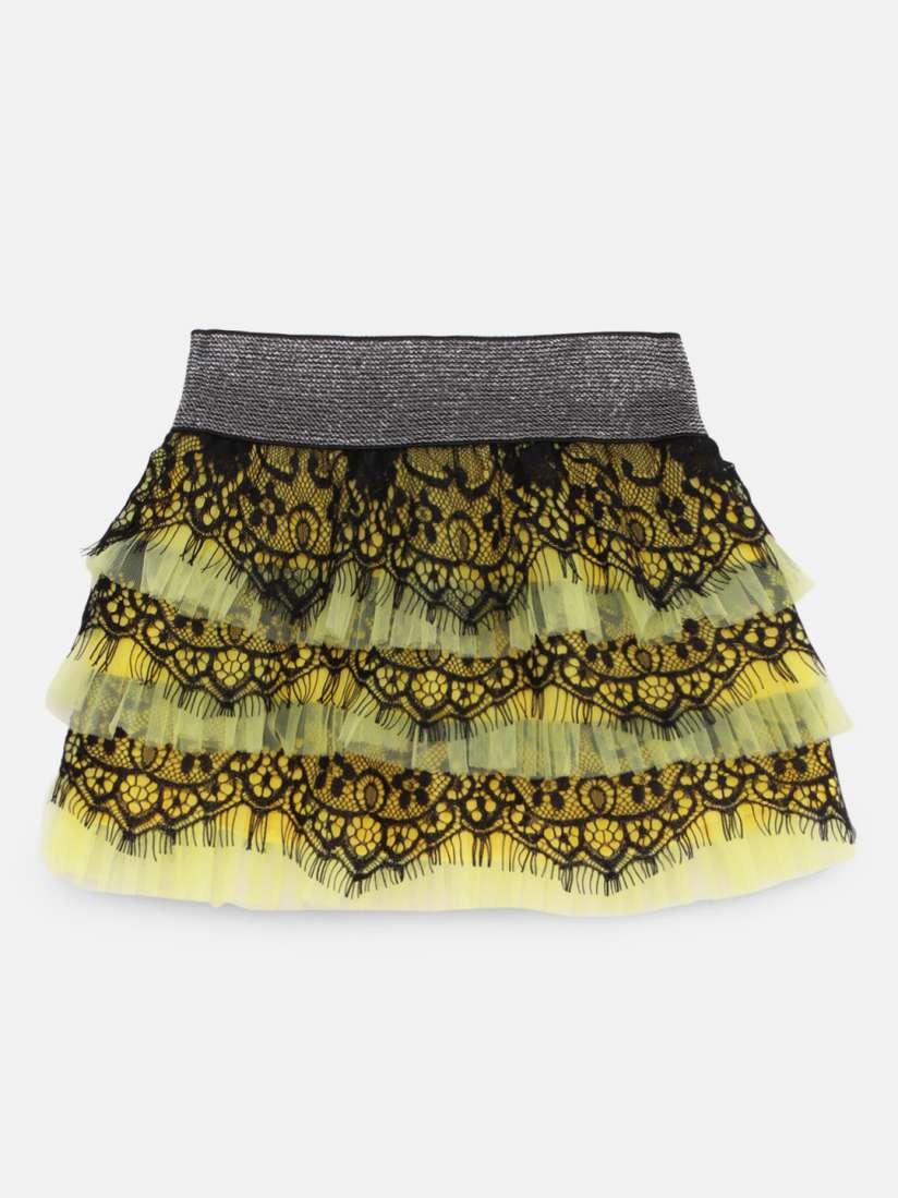 Yellow black lace skirt outlet