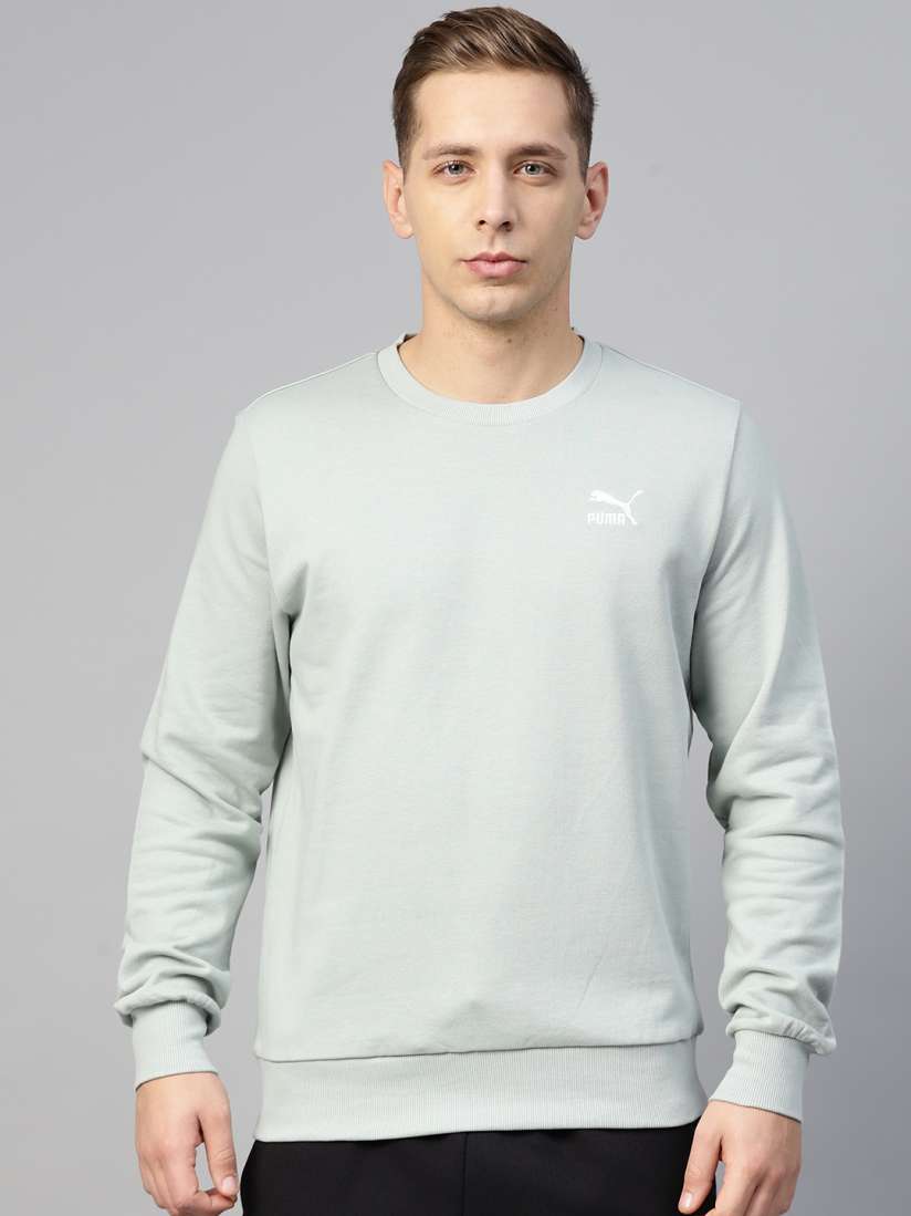 Buy Puma Men Grey Classics Logo Crew Embroidered Sweatshirt Sweatshirts for Men 12351592 Myntra