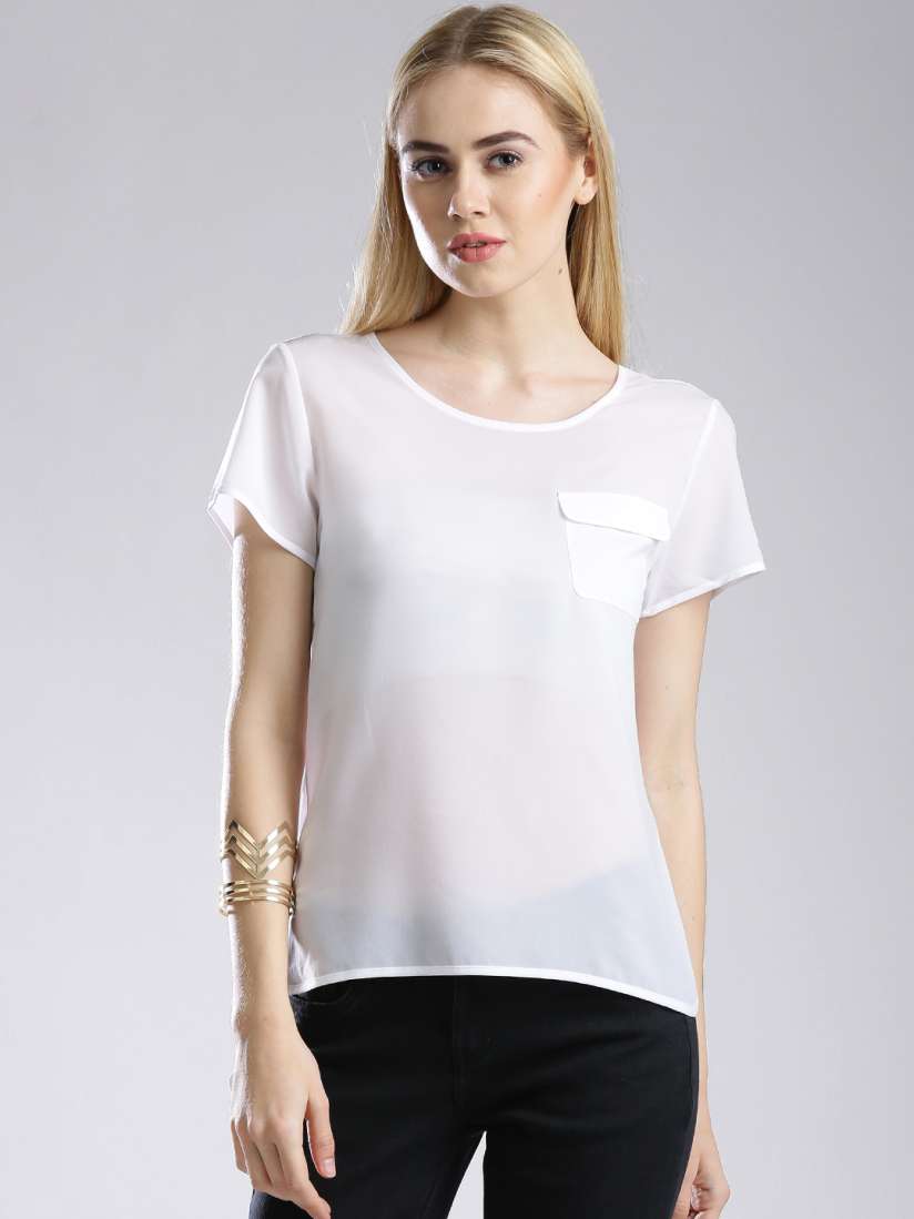 Buy French Connection White Semi Sheer High Low Top Tops for Women 1235605 Myntra