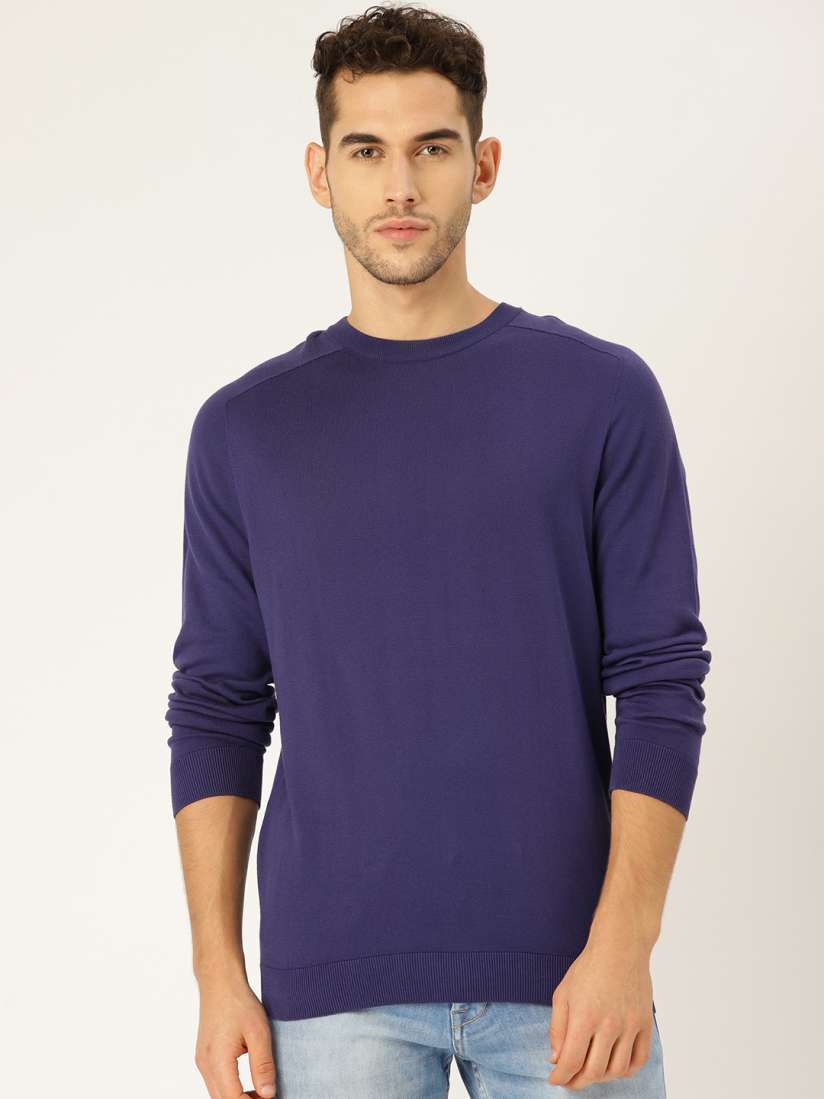 Buy United Colors of Benetton Men Blue Solid Pullover Sweater Sweaters for Men 12359640 Myntra