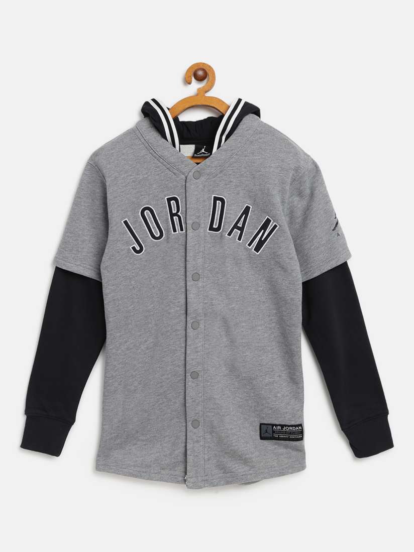 Buy Jordan Boys Grey Melange Black Solid Hooded AJ1 Franchise Basketball Sweatshirt Sweatshirts for Boys 12366438 Myntra